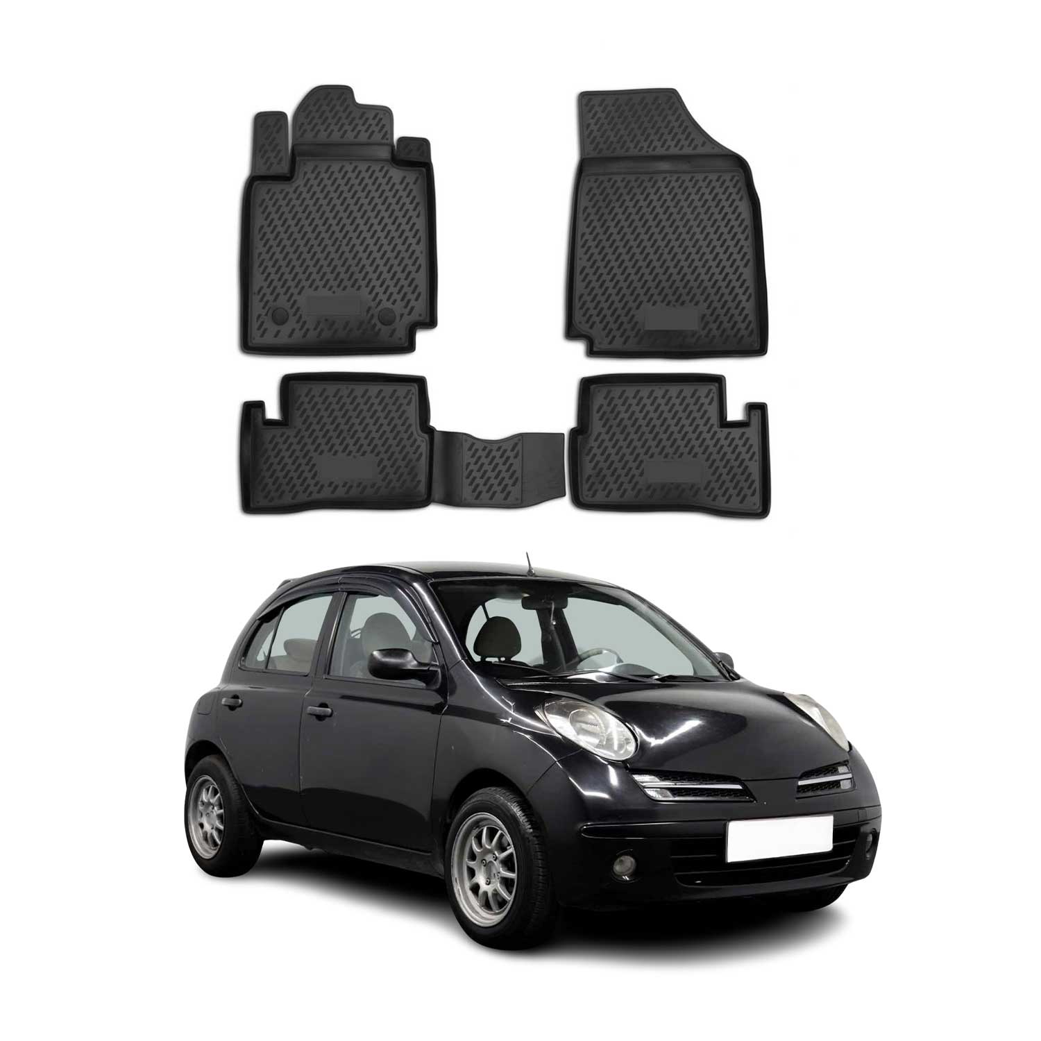 OMAC Alfombrillas De Coche para Nissan Micra 2005-2010 Negro Goma TPE 4Pza