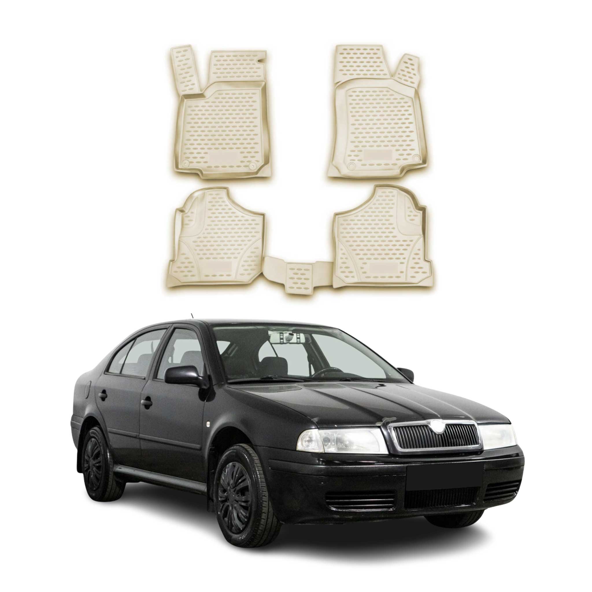 OMAC Alfombrillas De Coche para Skoda Octavia 1996-2004 Beige Goma TPE 4Pza