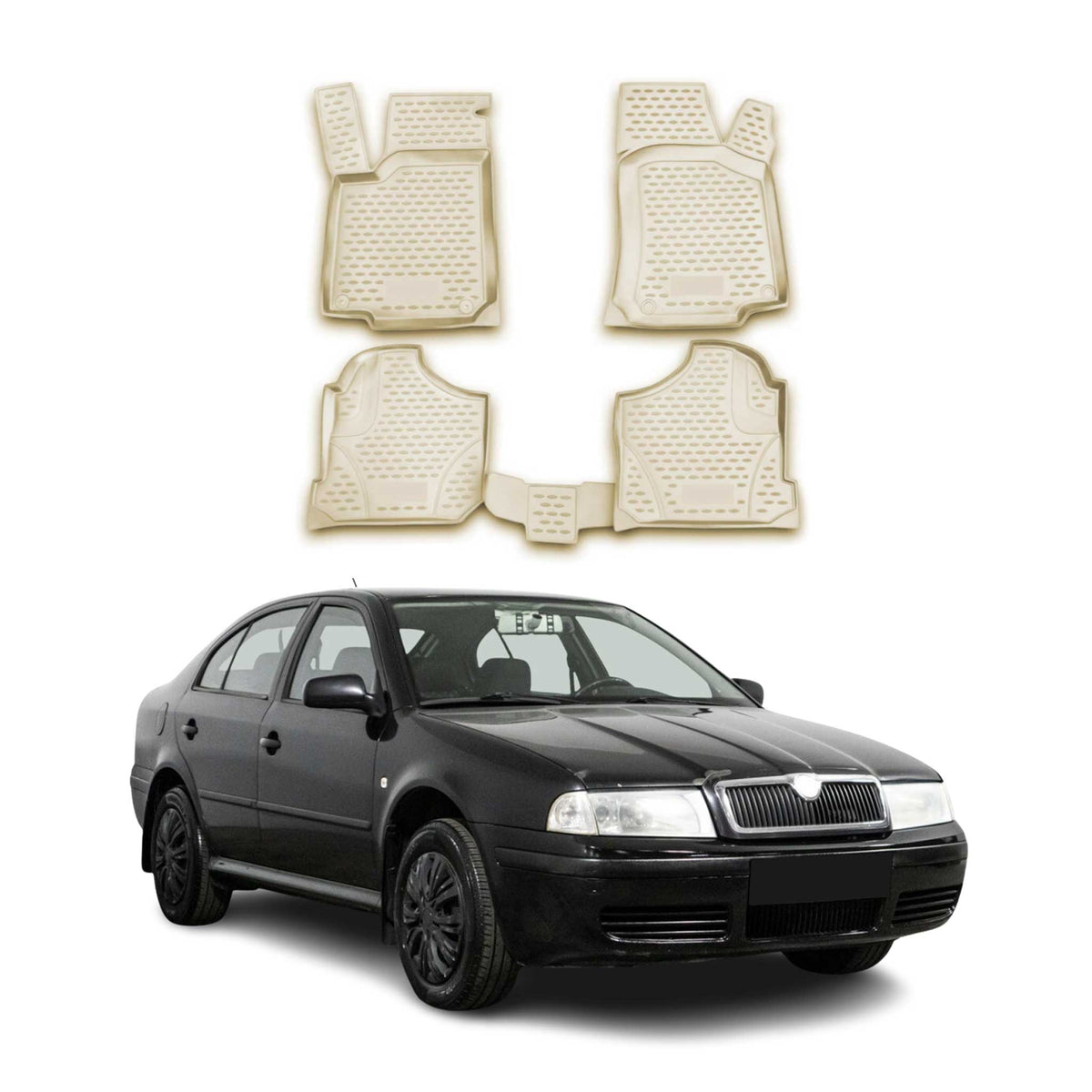 OMAC Alfombrillas De Coche para Skoda Octavia 1996-2004 Beige Goma TPE 4Pza