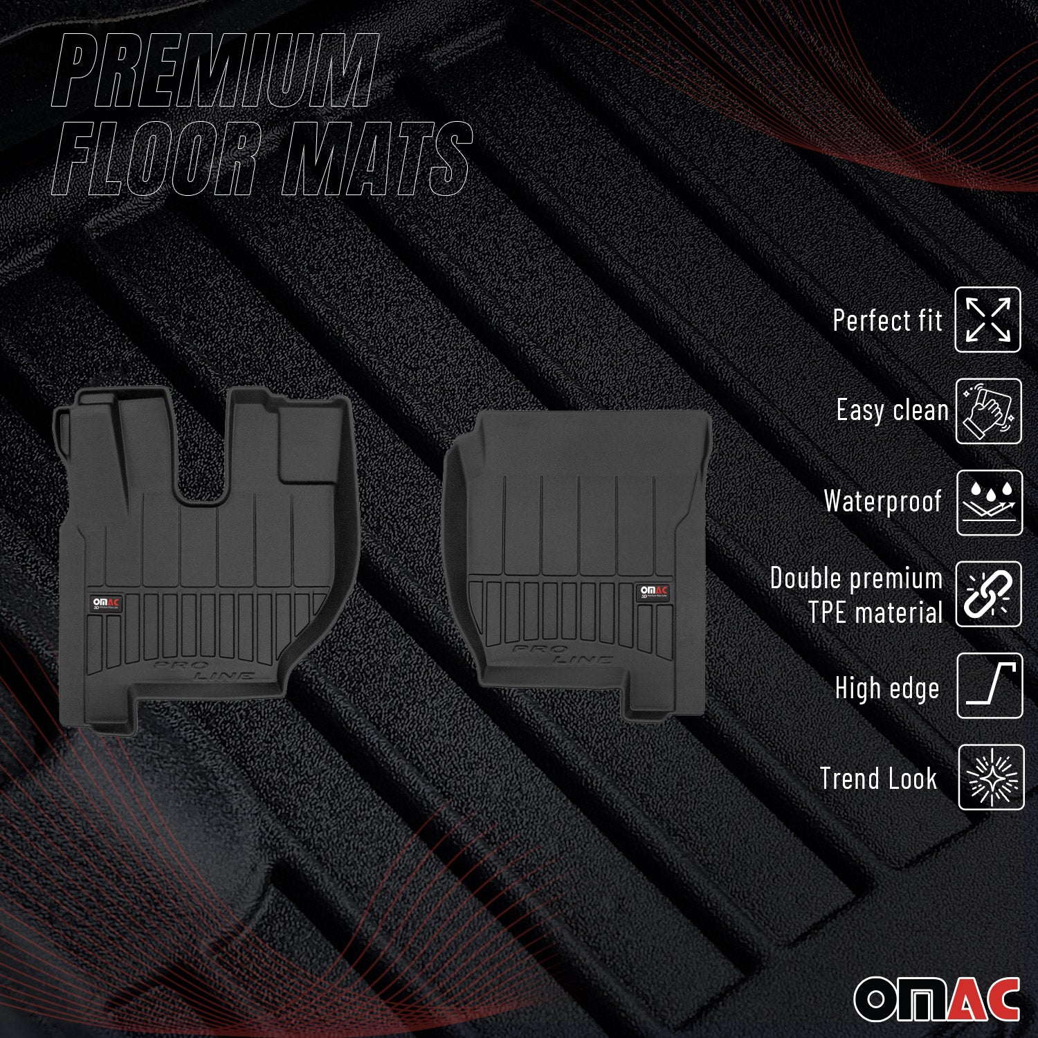 OMAC Premium Alfombrillas De Coche para Volvo FH 2012-2025 Negro TPE Goma 2Pza