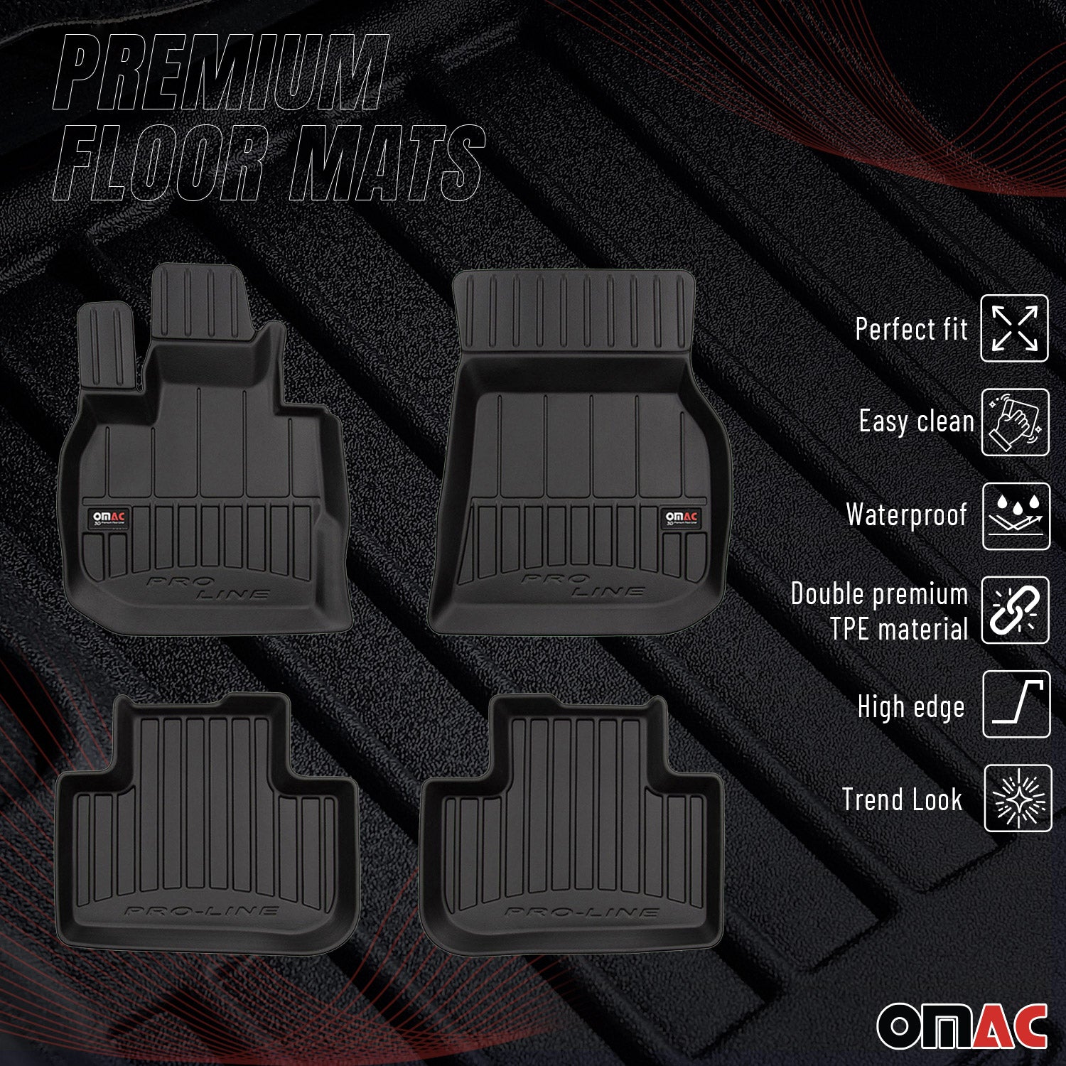 OMAC Premium Alfombrillas De Coche para BMW X3 G01 2017-2024 Negro TPE Goma 4Pza