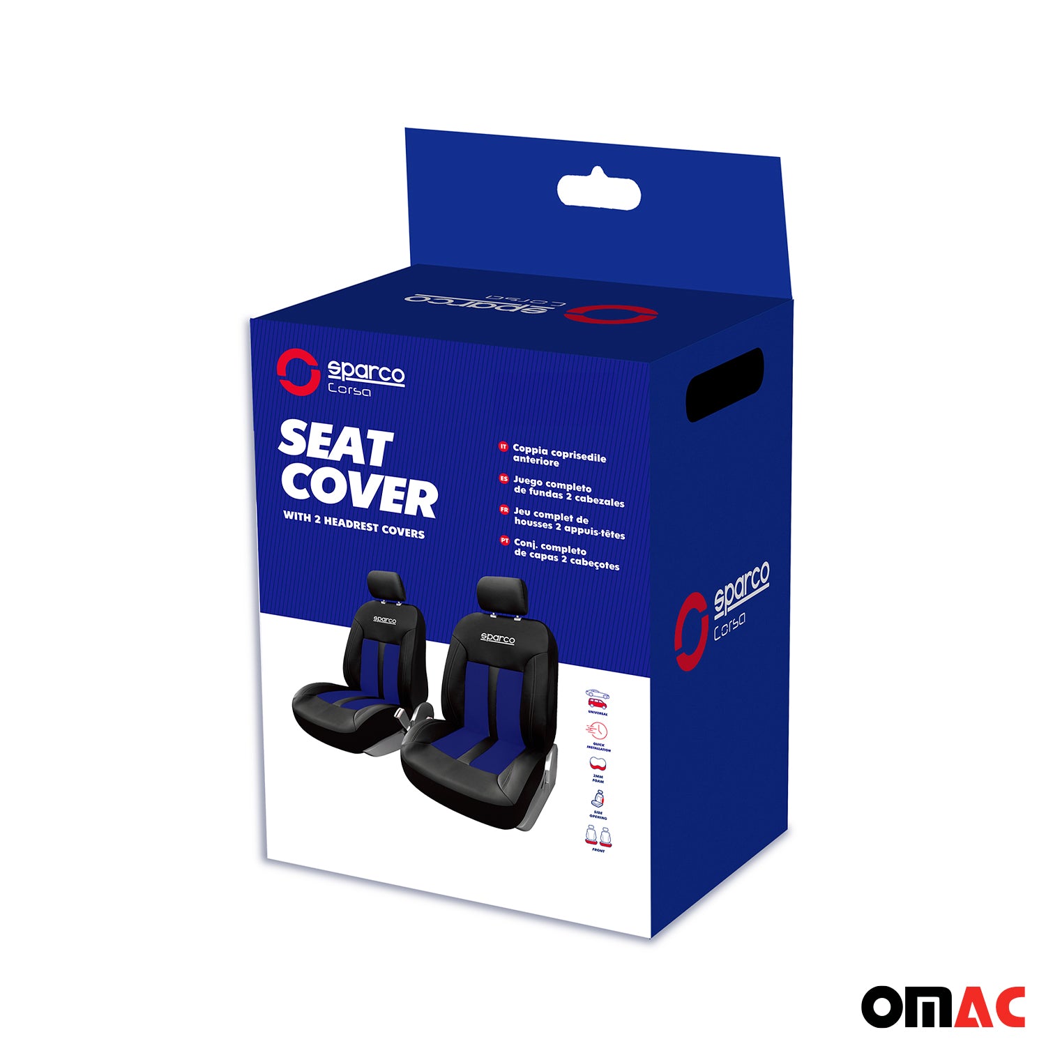 Sparco Funda de Asiento Universal Negro Asientos delanteros azules 2Pza