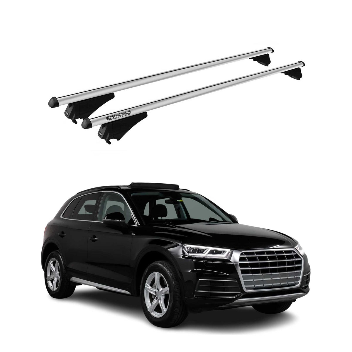 Menabo Barras de Techo Coche Baca para Audi Q5 FY 2017-2024 Gris Aluminio 2Pza
