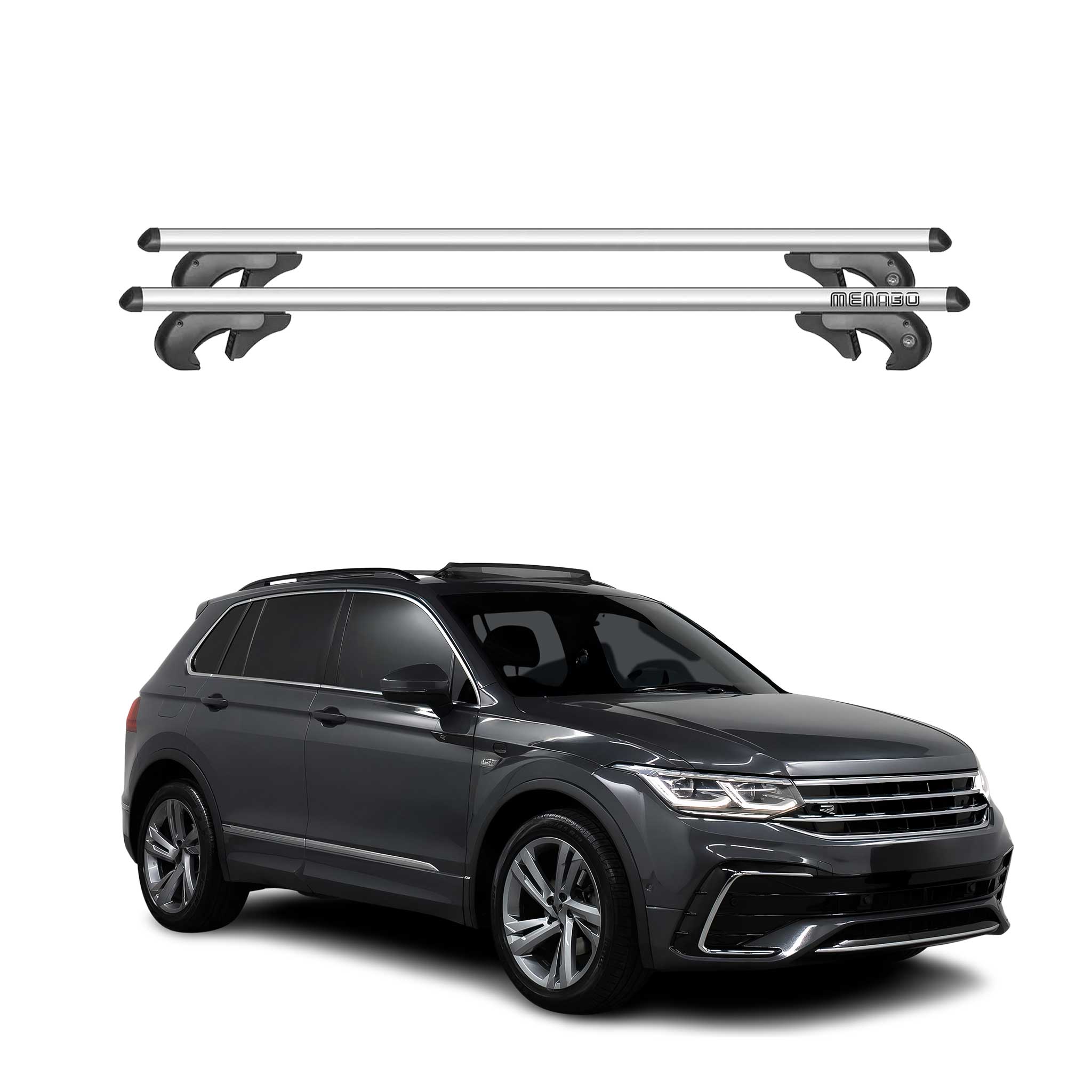 Menabo Barras de Techo Coche Barra para VW Tiguan R-Line 2016-2020 Gris Alu 2Pza