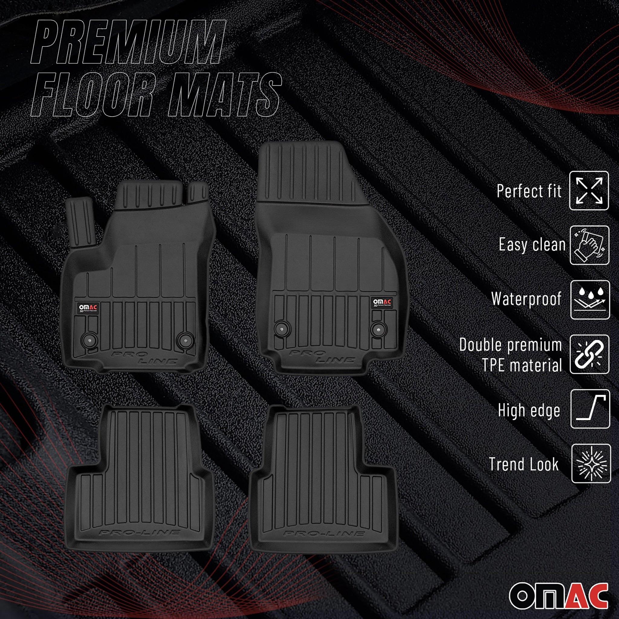 OMAC Premium Alfombrillas De Coche para Opel Meriva B 2010-2017 TPE Goma 4x