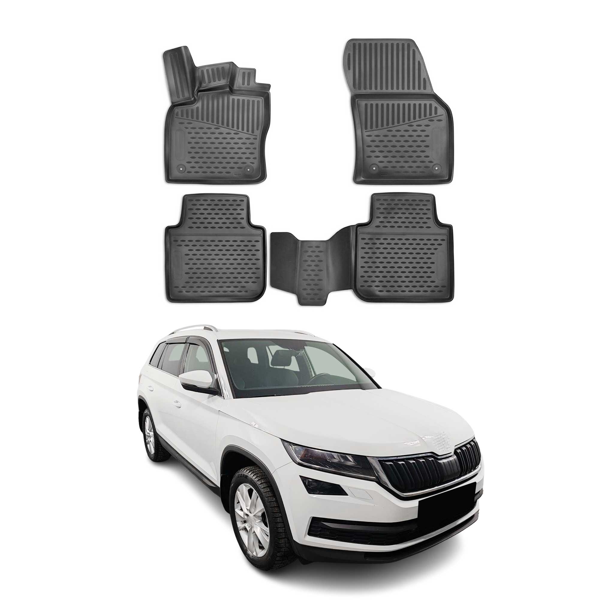 OMAC Alfombrillas De Coche para Skoda Kodiaq 2016-2021 Negro Goma TPE 4Pza