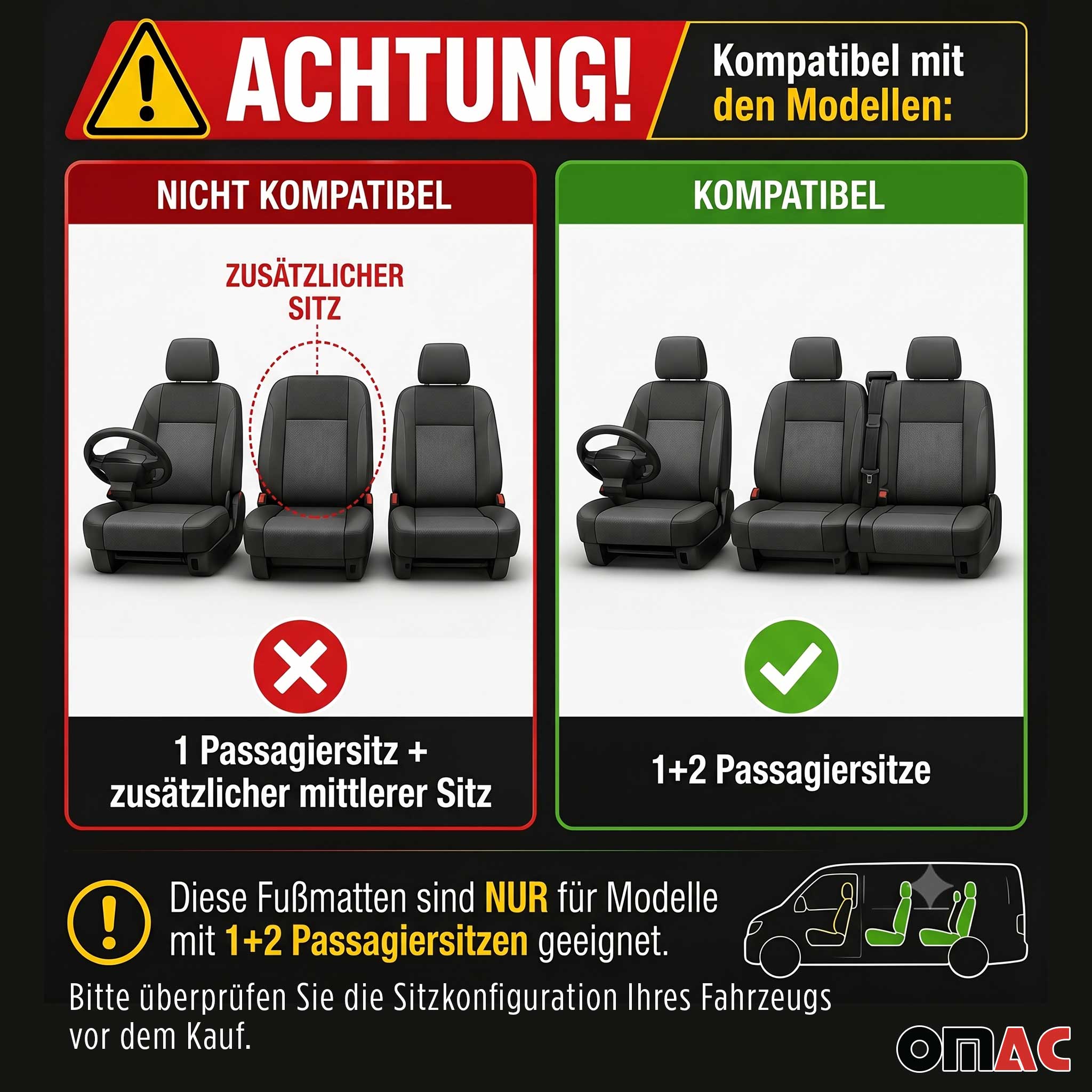 OMAC Alfombrillas De Coche para Ford Transit 2014-2024 Negro Goma TPE 2Pza