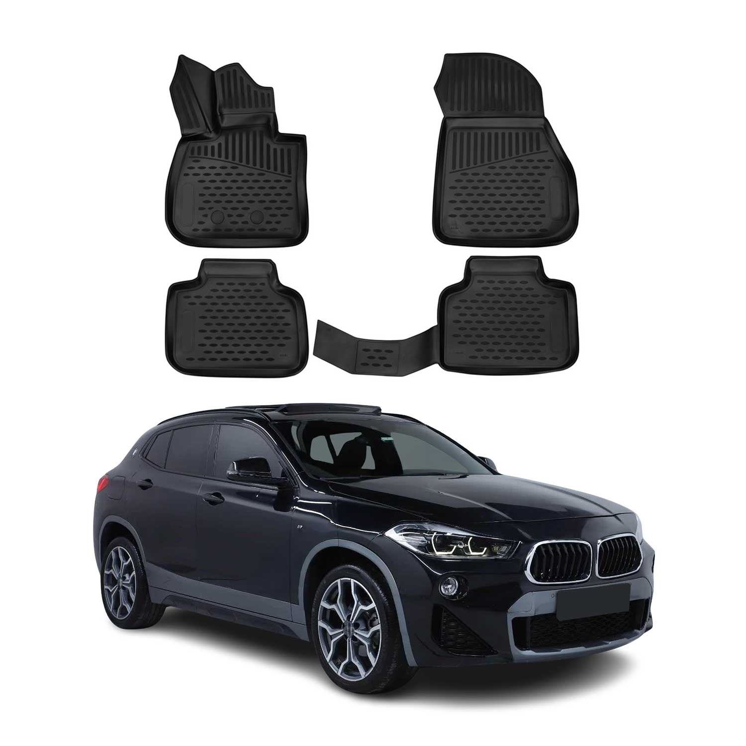 OMAC Alfombrillas De Coche para BMW X2 F39 2018-2023 Negro Goma TPE 4Pza