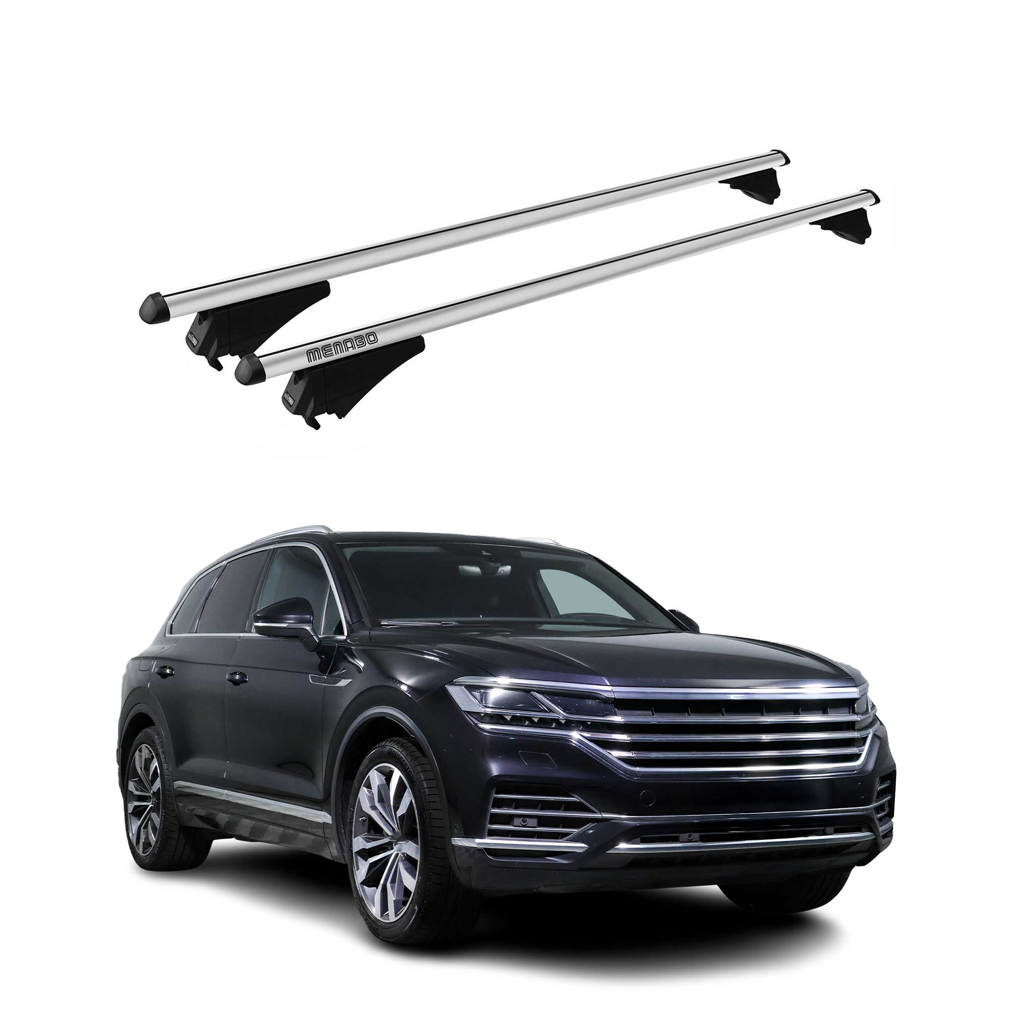 Menabo Barras de Techo Coche Baca para VW Touareg 2018-2025 Gris Aluminio 2Pza