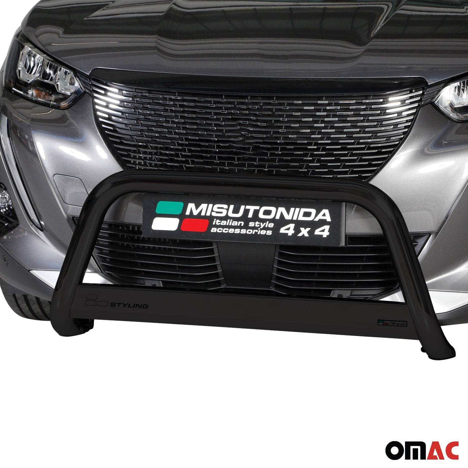 Bull Barra Frontal para Peugeot 2008 2020-2025 Negro Brillante Acero 1Pza
