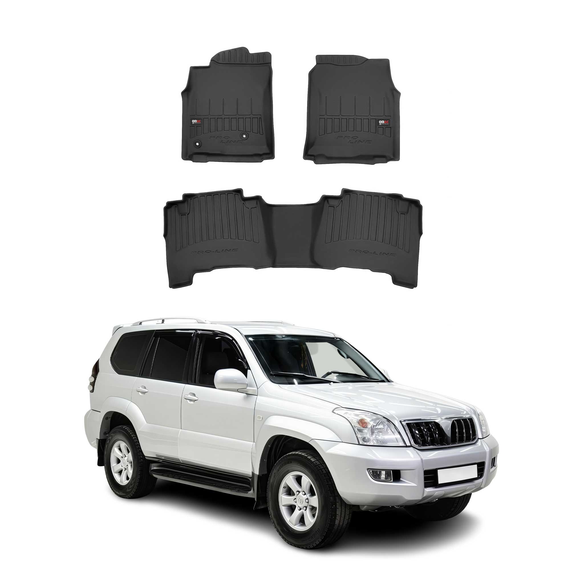OMAC Premium Alfombrillas Coche para Toyota Land Cruiser J120 2002-2010 TPE 3x