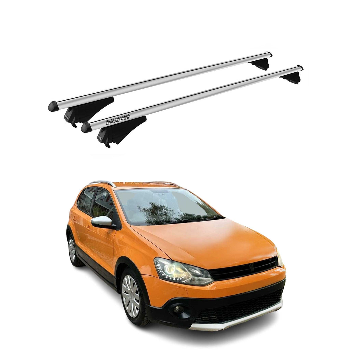 Menabo Barras Techo Coche Baca para VW Polo Cross 2009-2017 Gris Aluminio 2Pza