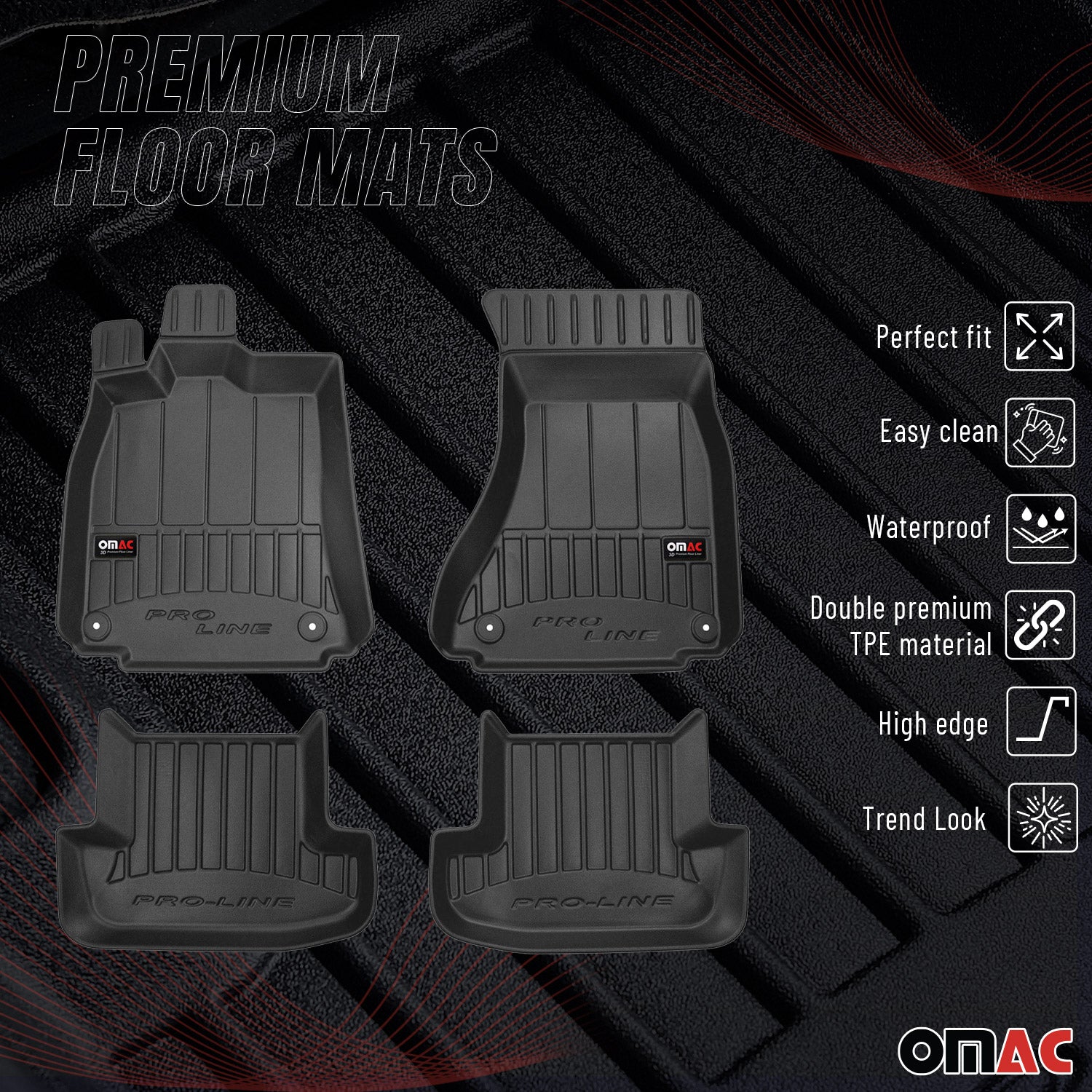 OMAC Premium Alfombrillas De Coche para Audi A5 8T Cupé Cabrio 2007-2017 Goma 4x