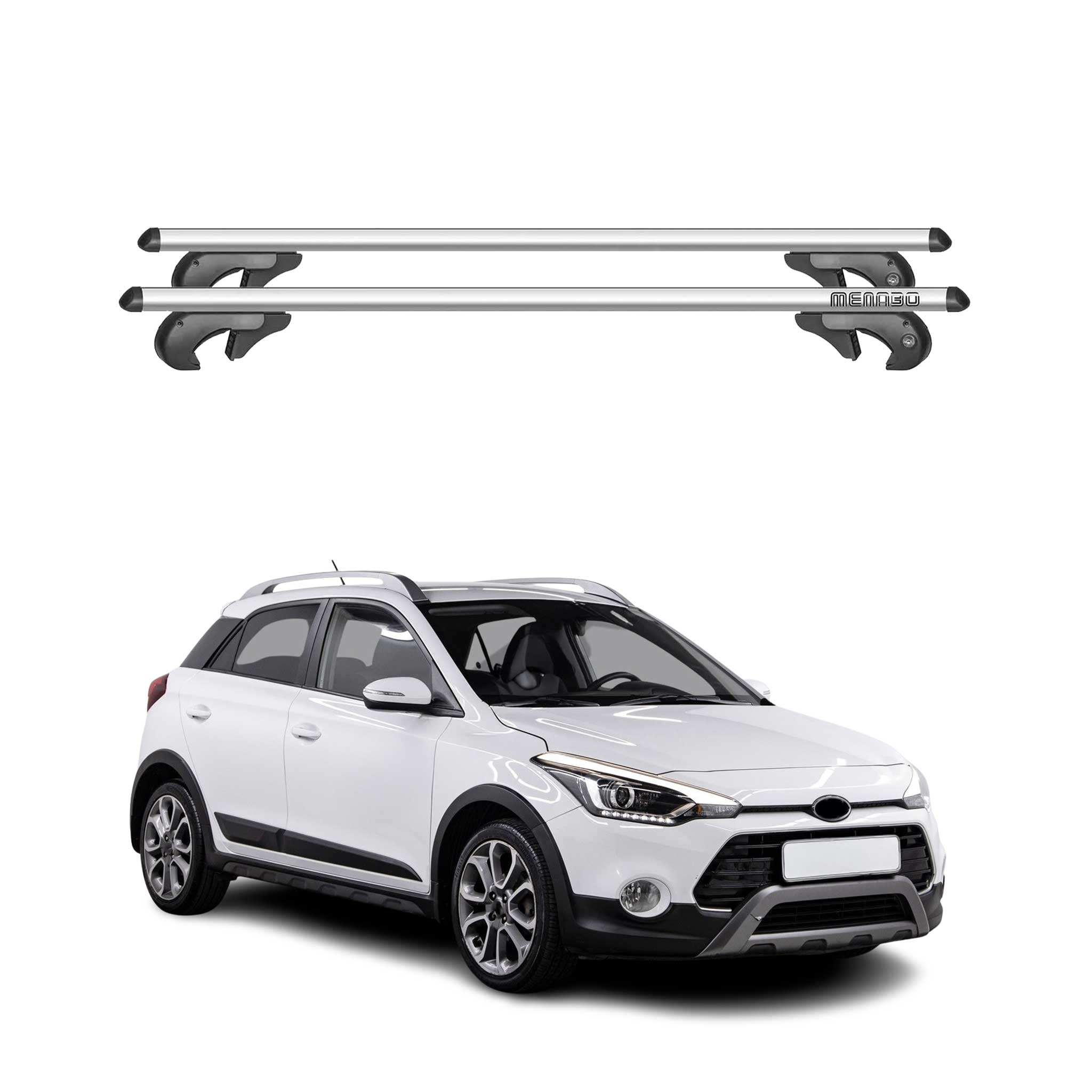 Menabo Barras de Techo Baca para Hyundai i20 GB Active 2015-2020 Gris Alu 2Pza