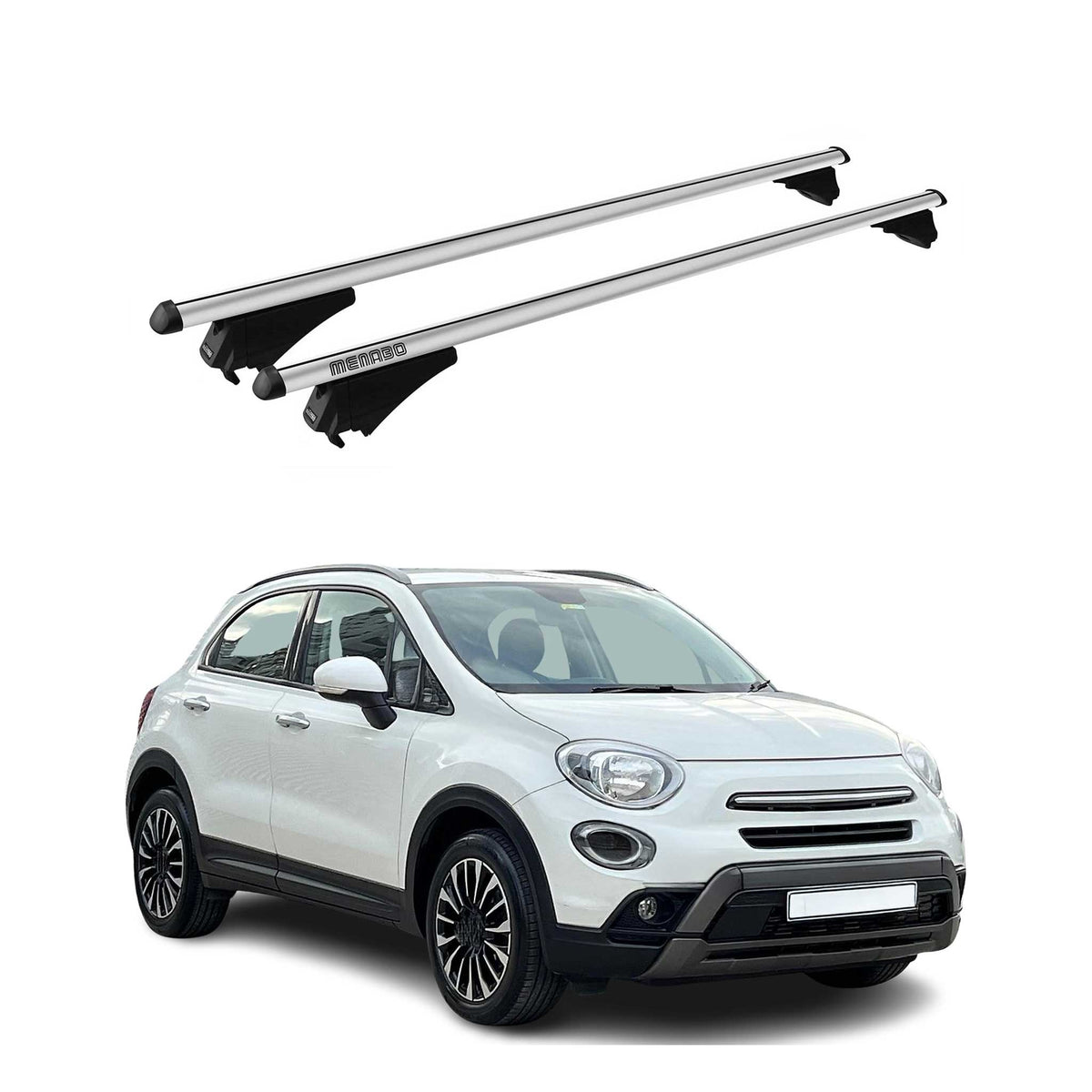 Menabo Barras de Techo Coche Baca para Fiat 500X 2014-2016 Gris Aluminio 2Pza