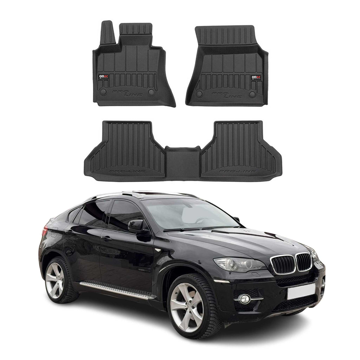 OMAC Premium Alfombrillas De Coche para BMW X6 2007-2014 Negro TPE Goma 3Pza