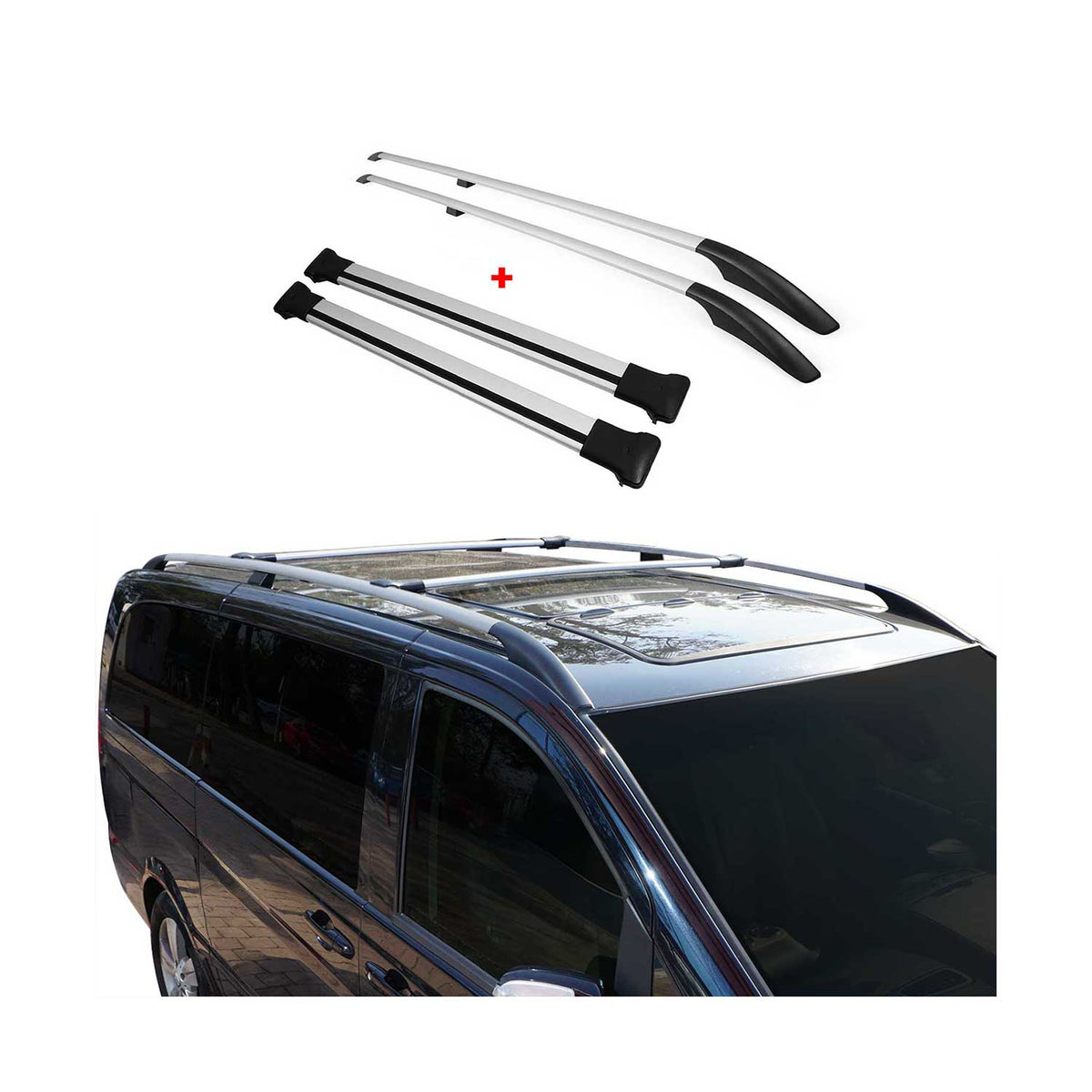 Rieles & Barras de Techo Coche para VW Caddy 2015-2020 Corto Gris Aluminio