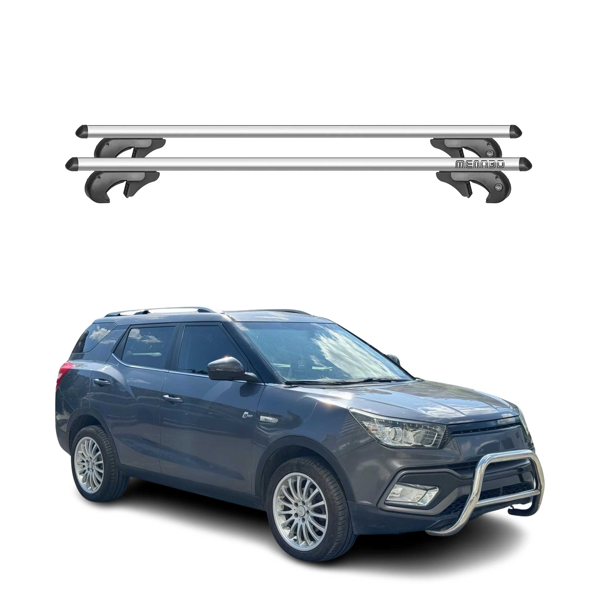 Menabo Barras de Techo Baca para Ssangyong XLV 2016-2020 Gris Aluminio 2Pza